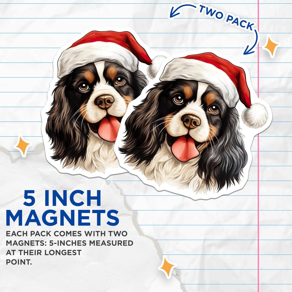 (2 Pack) Cavalier King Charles Spaniel Magnets - Christmas Dog Decor - Pet Lover Fridge Accessory - 5 Inches On Longest Side - Thick Durable Magnet - Made in USA - MAG29876