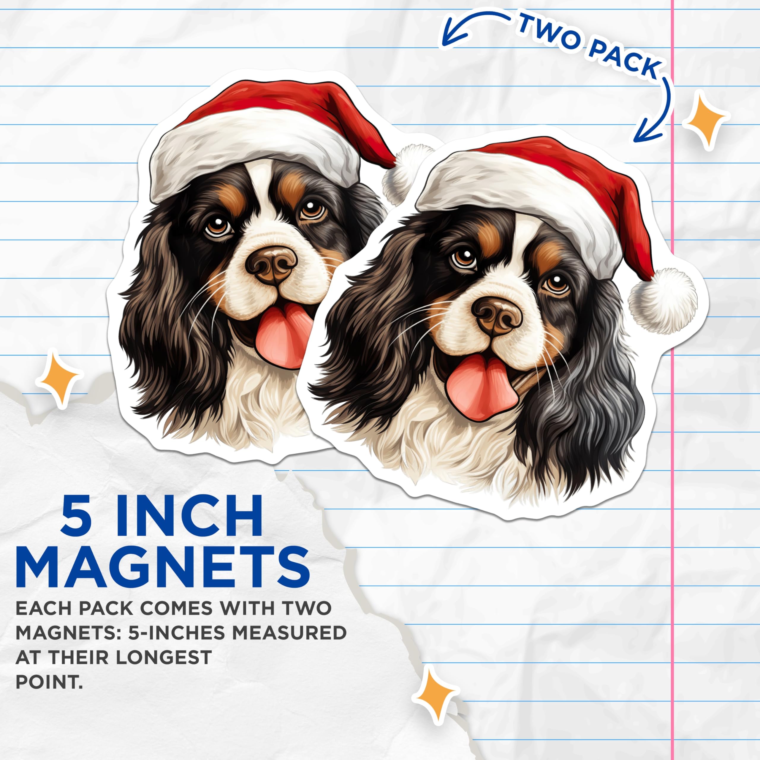 (2 Pack) Cavalier King Charles Spaniel Magnets - Christmas Dog Decor - Pet Lover Fridge Accessory - 5 Inches On Longest Side - Thick Durable Magnet - Made in USA - MAG29876