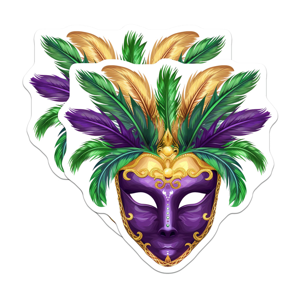 (2 Pack) Mardi Gras Mask Magnets - Masquerade Party Accent - New Orleans Festival Souvenir - Purple Green Gold Feather Display - 5" - Thick Durable Magnet - Made in USA - MAG39408