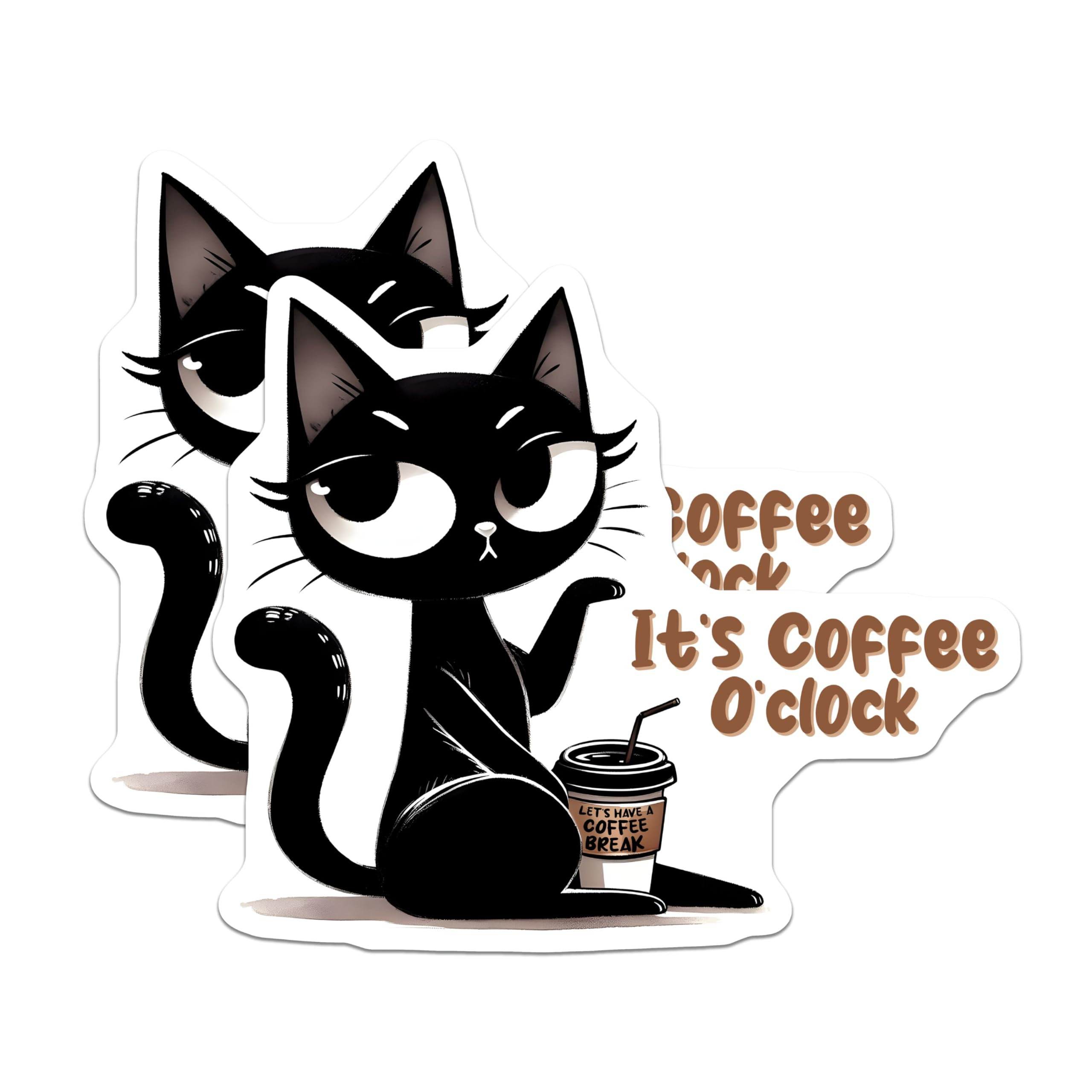 (2 Pack) Cat Coffee Magnets - Black Cat Magnet - Coffee Oclock Fridge Magnets - 5" On Longest Side - Premium Magnet - for Cars, Refrigerators, Toolboxes, Lockers - Made in USA - MAG16486