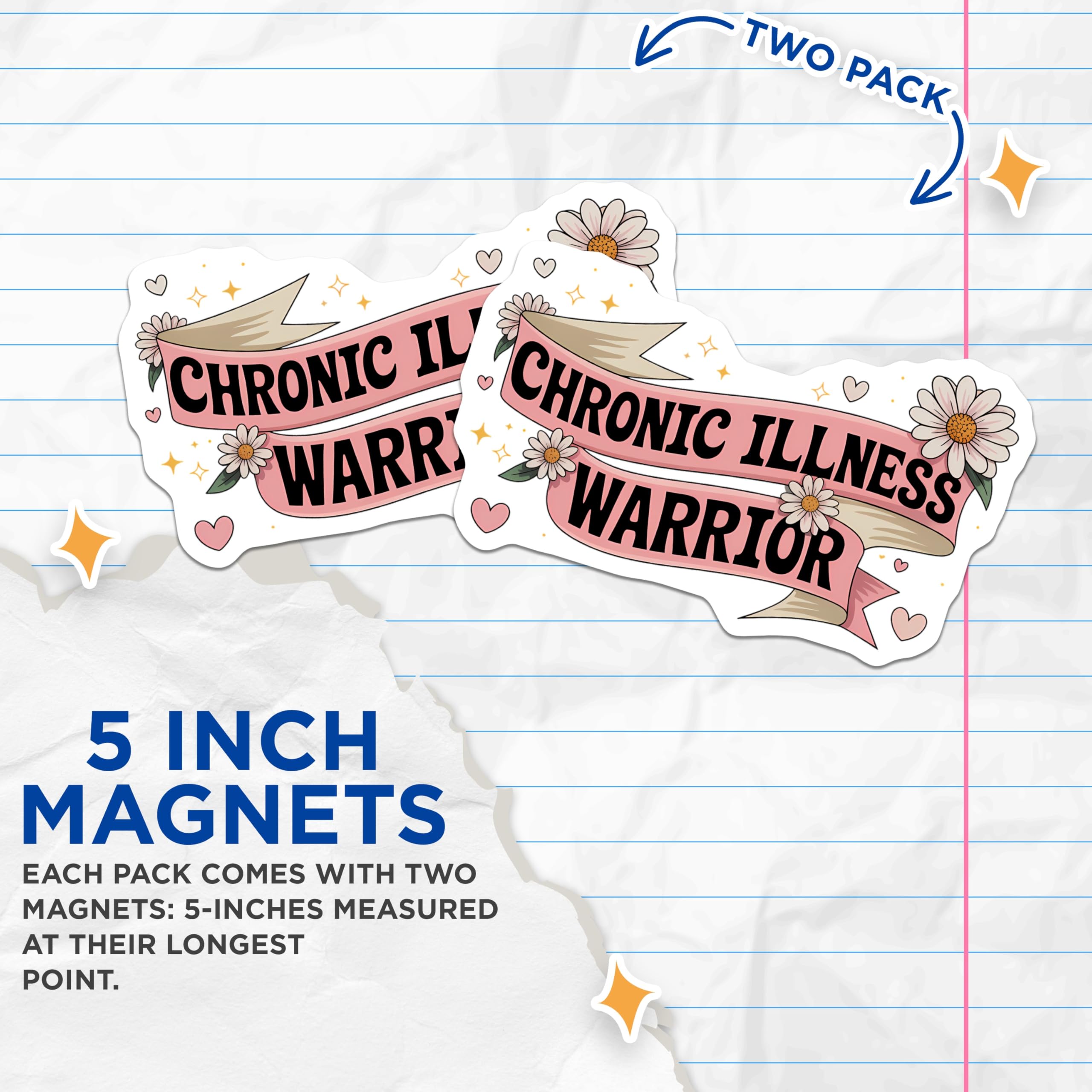 (2 Pack) Chronic Illness Warrior Magnets - Invisible Illness Support - Spoonie Awareness Decor - Health Journey Strength - 5 Inches On Longest Side - Thick Durable Magnet - Made in USA - MAG21588