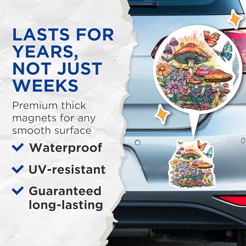 (2 Pack) Colorful Mushroom Garden Magnets Magnets - 5" On Longest Side - Made in USA - Sticks to Refrigerators & Metal Surfaces - MAG8872