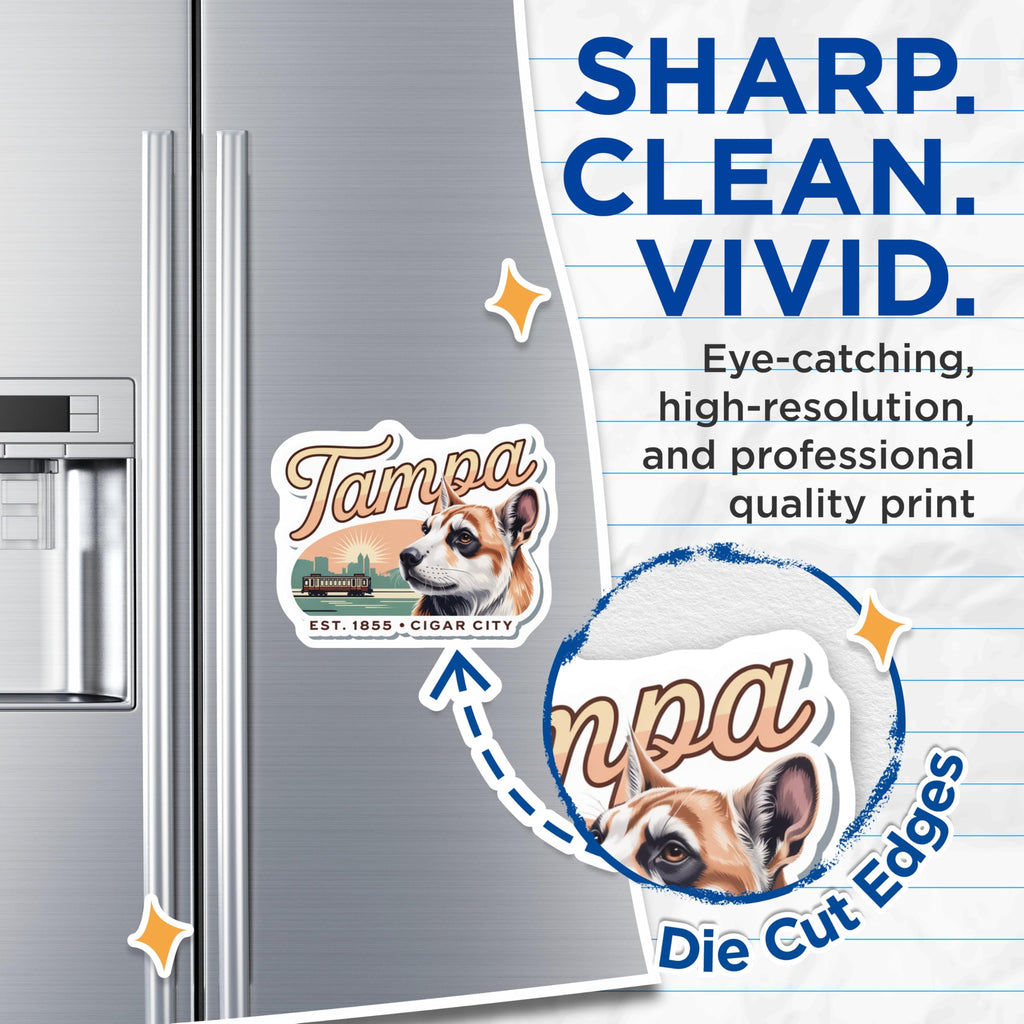 (2 Pack) Tampa Magnets - Corgi Dog Art - Cigar City Florida Travel Decor - 5" On Longest Side - Premium Magnet - for Cars, Refrigerators, Toolboxes, Lockers - Made in USA - MAG18754