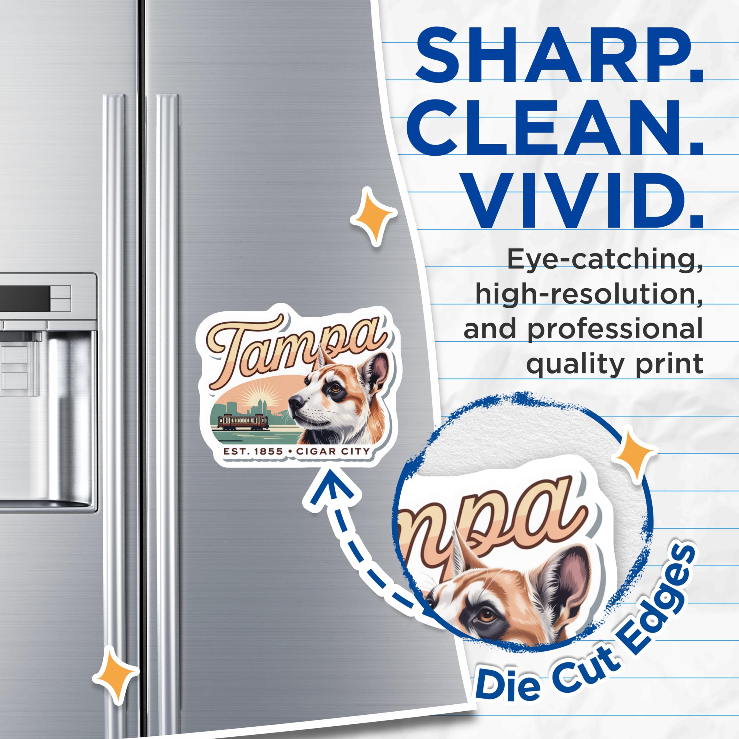 (2 Pack) Tampa Magnets - Corgi Dog Art - Cigar City Florida Travel Decor - 5" On Longest Side - Premium Magnet - for Cars, Refrigerators, Toolboxes, Lockers - Made in USA - MAG18754