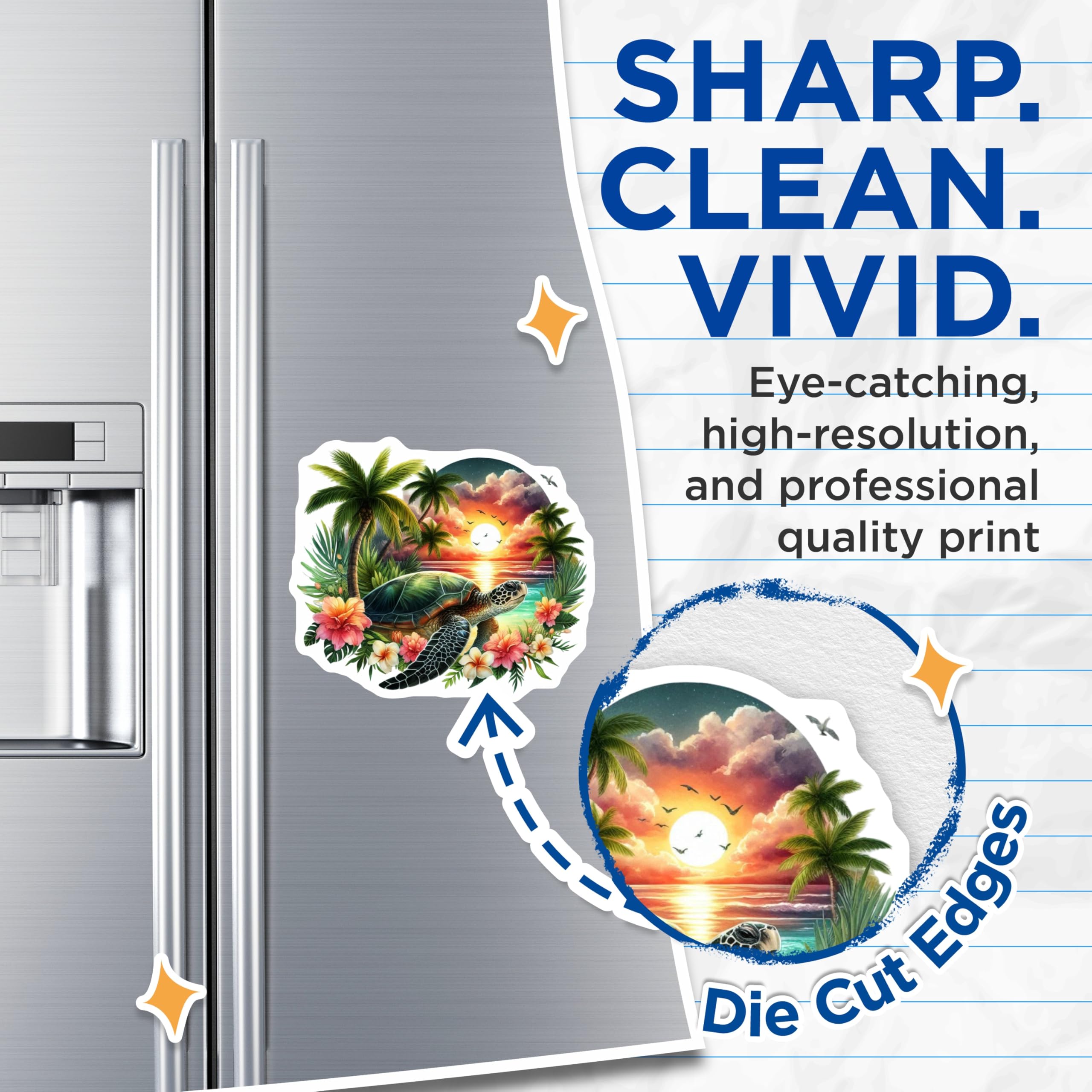 (2 Pack) Sea Turtle Magnets - Tropical Sunset Beach Decor - Ocean Life Refrigerator Art - Hawaii Palm Tree Accent - 5 Inches On Longest Side - Thick Durable Magnet - Made in USA - MAG21745