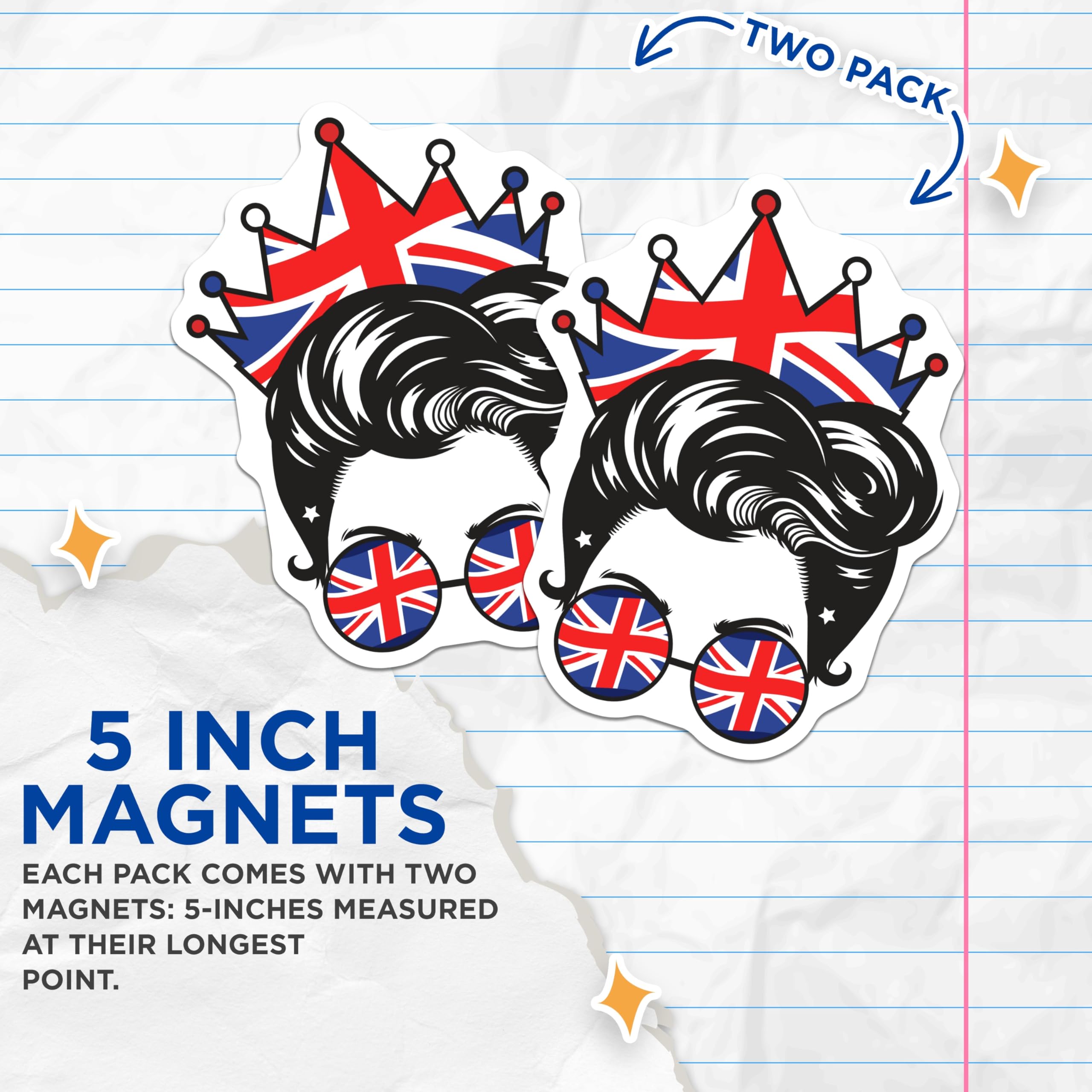(2 Pack) British Queen Magnets - Union Jack - Novelty Fridge Magnets - 5" On Longest Side - Premium Magnet - for Cars, Refrigerators, Toolboxes, Lockers - Made in USA - MAG17317