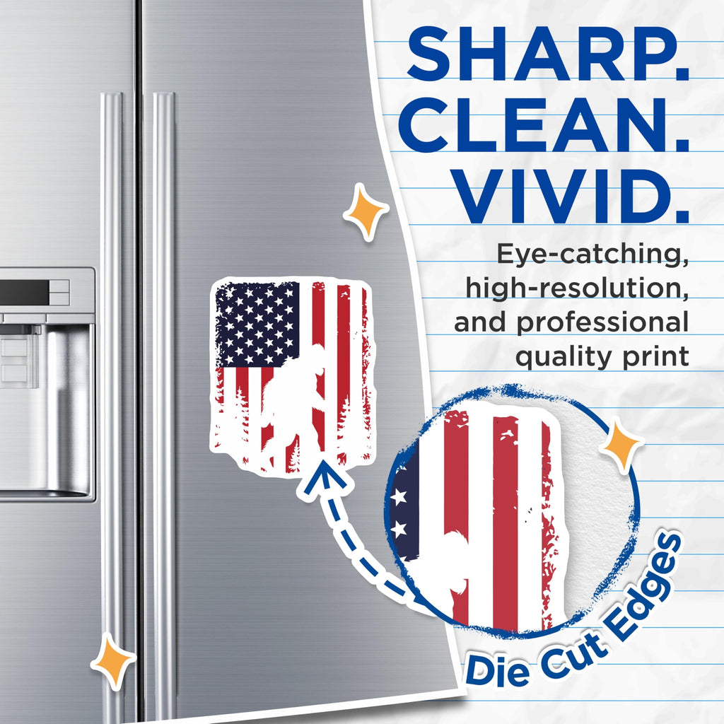 (2 Pack) Bigfoot American Flag Magnets - Sasquatch USA Cryptid - Patriotic Wilderness Folklore Decor - 5 Inches On Longest Side - Thick Durable Magnet - Made in USA - MAG21061