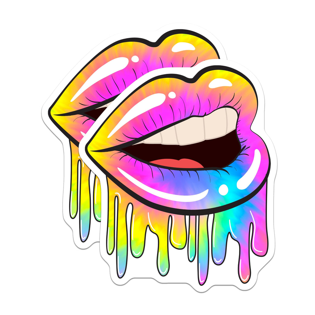 (2 Pack) Vibrant Tie Dye Lips Magnets - Dripping Psychedelic Mouth Art - Colorful Rainbow Aesthetic Decor - 5 Inches On Longest Side - Thick Durable Magnet - Made in USA - MAG22500