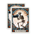 (2 Pack) Skeleton Photographer Stickers - Tarot Style Camera Decal - Unique Photo Enthusiast Art - 5" On Longest Side - Sticks to Smooth Flat Surfaces - Made in USA - BMCS21449
