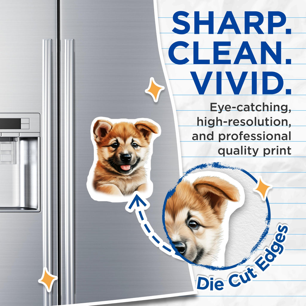 (2 Pack) Happy Shiba Inu Puppy Magnets - Dog Lover Decor - Pet Parent Kitchen Magnet - 5 Inches On Longest Side - Thick Durable Magnet - Made in USA - MAG29270
