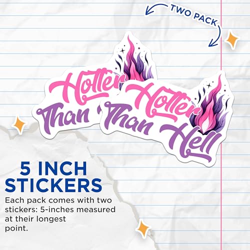 (2 Pack) Hotter Than Hell Stickers - Flame Themed - Heat Inspired - 5" On Longest Side - Sticks to Smooth Flat Surfaces - Made in USA - BMCS8344