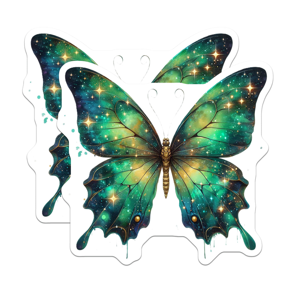 (2 Pack) Cosmic Butterfly Magnets - Emerald Galaxy Aesthetics - Vibrant Nature Decor - Mystical Locker Art - 5 Inches On Longest Side - Thick Durable Magnet - Made in USA - MAG36561