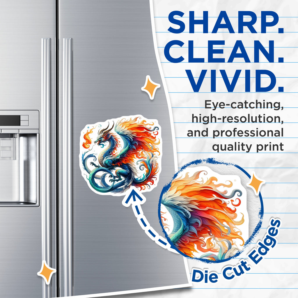 (2 Pack) Vibrant Dragon Magnets - Fantasy Art Fridge Decor - Mythical Creature Home Accent - 5 Inches On Longest Side - Thick Durable Magnet - Made in USA - MAG37079