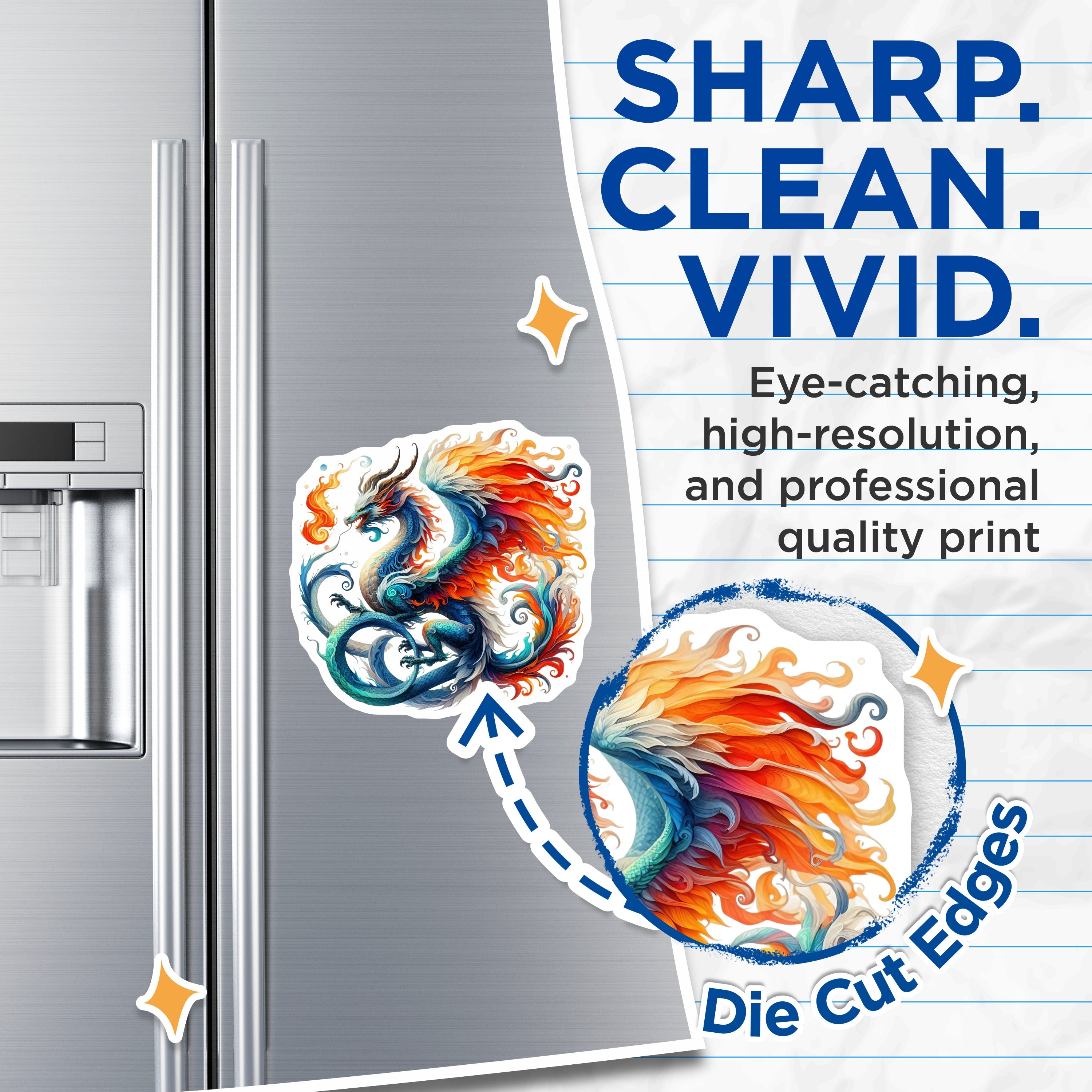 (2 Pack) Vibrant Dragon Magnets - Fantasy Art Fridge Decor - Mythical Creature Home Accent - 5 Inches On Longest Side - Thick Durable Magnet - Made in USA - MAG37079
