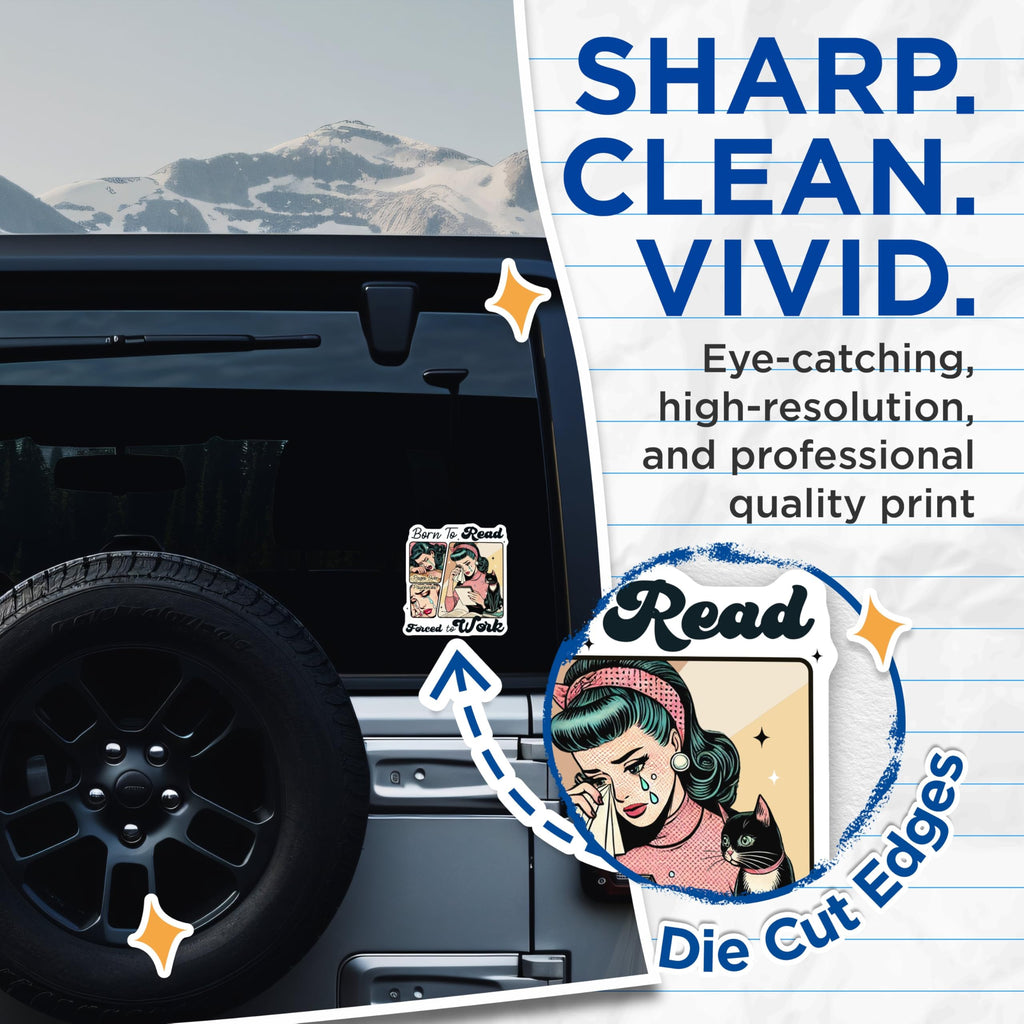 (2 Pack) Born to Read Stickers - Forced to Work - Pages Over Paychecks - 5" On Longest Side - Sticks to Smooth Flat Surfaces - Made in USA - BMCS5932