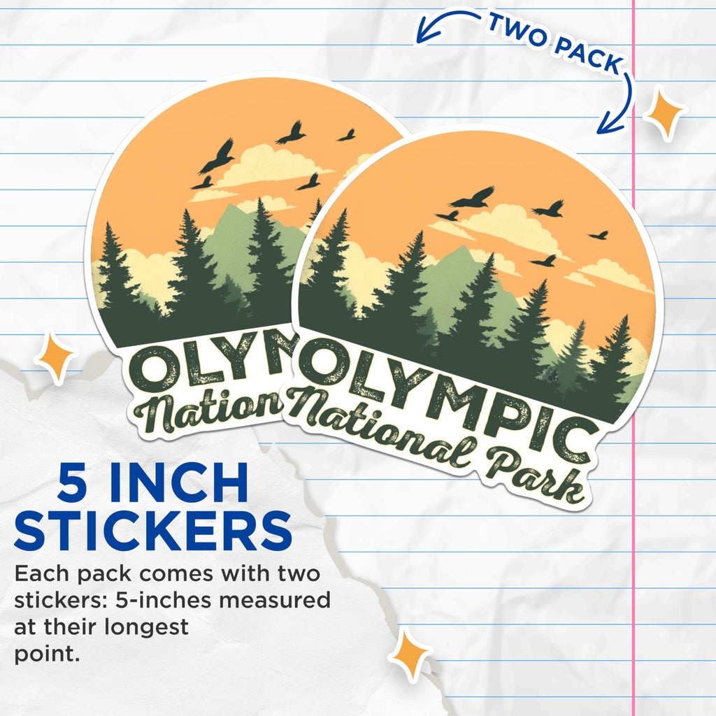 (2 Packs) Olympic National Park Stickers - Nature Hiking Outdoorsman Hiker Decals - 5 Inches On Longest Side - Premium Vinyl Decal - Sticks to Any Smooth Flat Surface - Made in USA - BMCS2501
