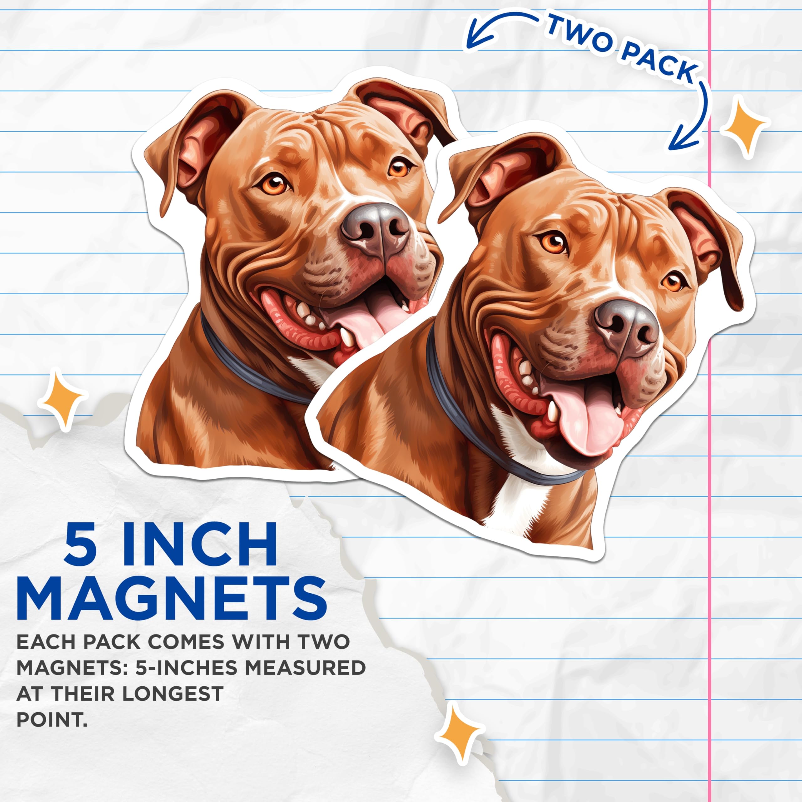 (2 Pack) Happy Pitbull Magnets - Dog Lover Fridge Decor - Pet Owner Locker Accessories - 5 Inches On Longest Side - Thick Durable Magnet - Made in USA - MAG28256