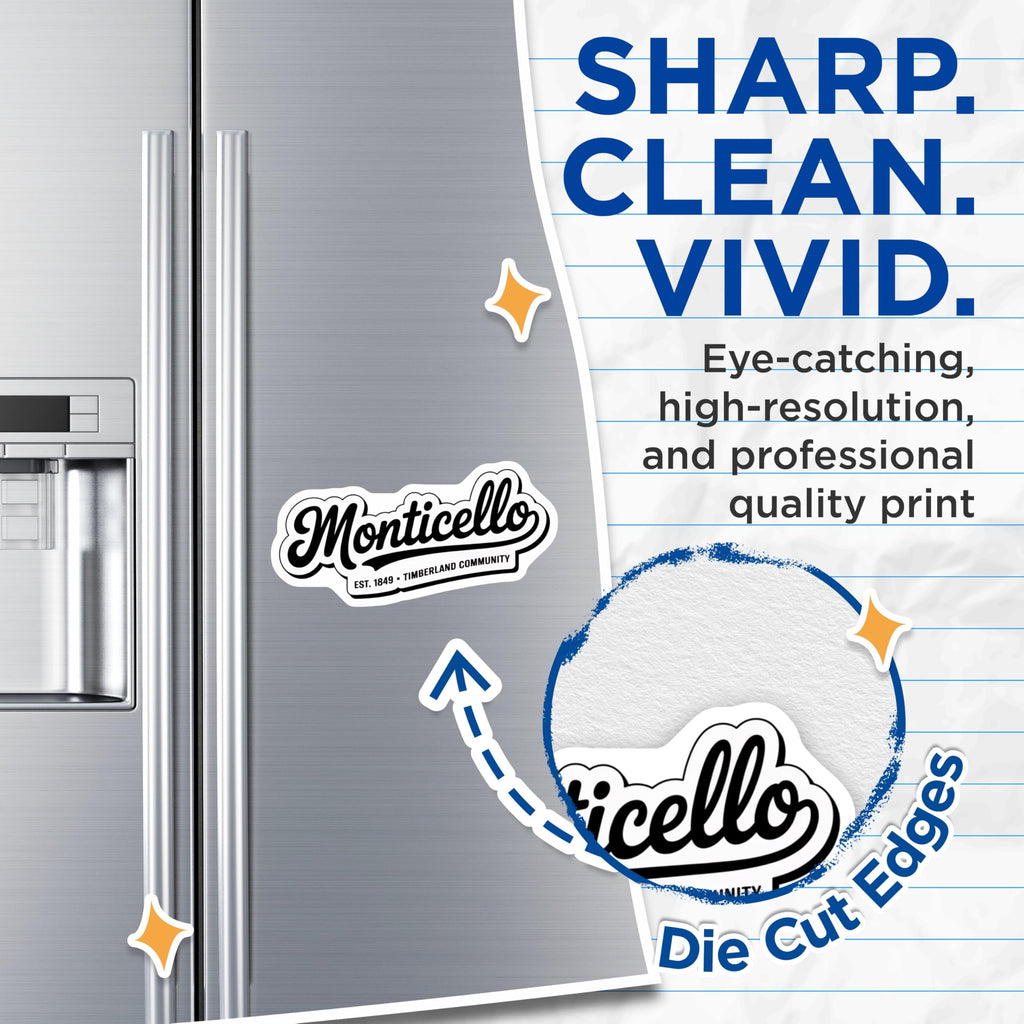 (2 Pack) Monticello Magnets - Timberland Community - Town Pride Fridge Decor - 5" On Longest Side - Premium Magnet - for Cars, Refrigerators, Toolboxes, Lockers - Made in USA - MAG17465