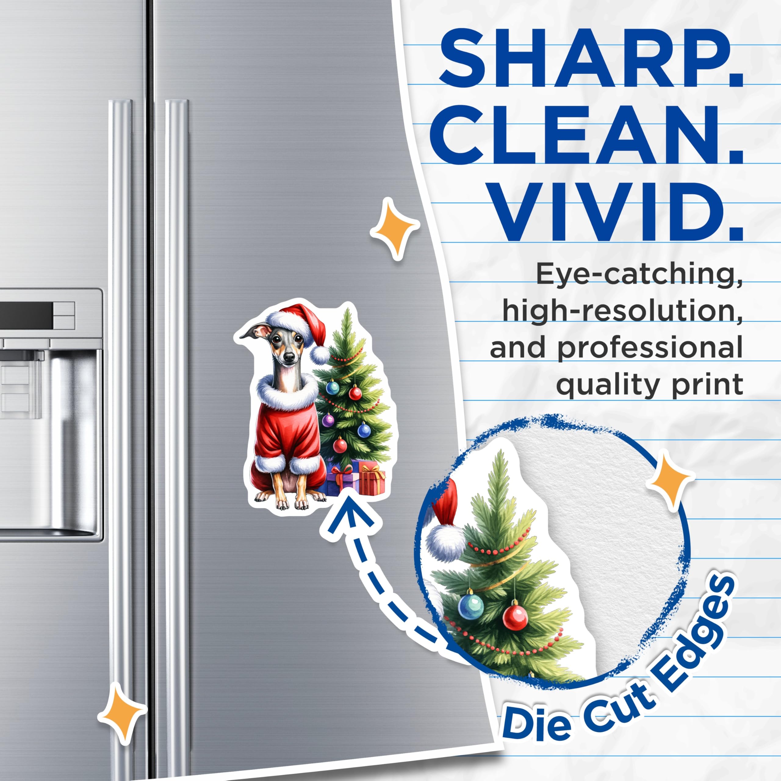 (2 Pack) Italian Greyhound Santa Magnets - Christmas Dog Holiday Decor - Pet Lover Refrigerator Accessory - 5 Inches On Longest Side - Thick Durable Magnet - Made in USA - MAG27548