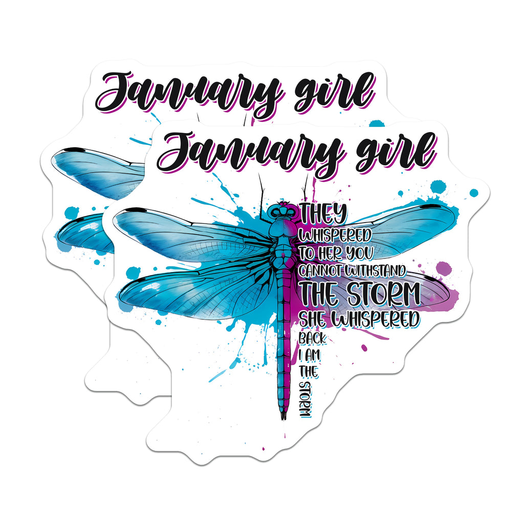 (2 Pack) January Girl Magnets - Inspirational Storm Quote Dragonfly Art - Birth Month Affirmation Decor - 5 Inches On Longest Side - Thick Durable Magnet - Made in USA - MAG39113