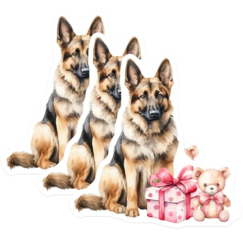 (3 Pack) German Shepherd Decals - Teddy Bear Present - Dog Lovers Gifts - 3 Inches On Longest Side - Easy Peel & Apply - Made in USA - 3MCS2251