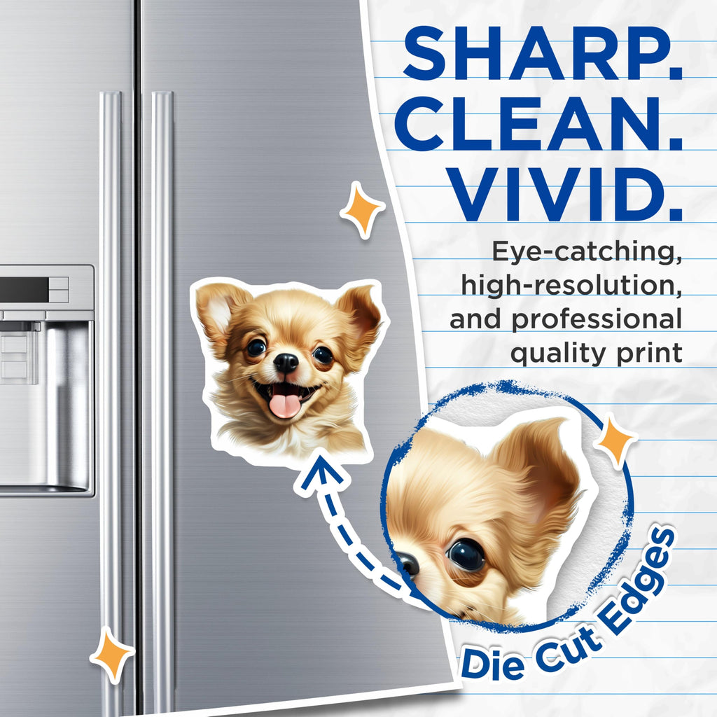 (2 Pack) Happy Chihuahua Puppy Magnets - Adorable Dog Lover Kitchen Fridge Magnet Decor - Cute Pet Animal Enthusiast - 5 Inches On Longest Side - Thick Durable Magnet - Made in USA - MAG25772