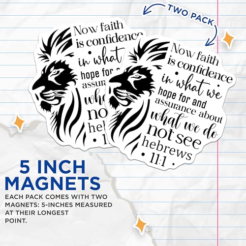 (2 Pack) Faith Bible Verse Magnets - Religious Lion Design - Christian Inspiration Magnets - 5" On Longest Side - for Cars, Fridges, Toolboxes - Made in USA - MAG3846