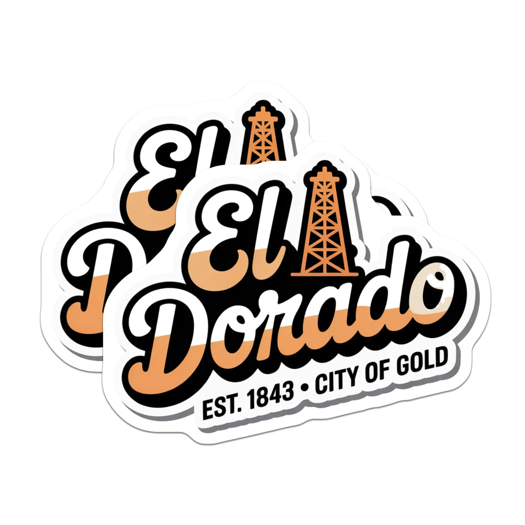 (2 Pack) El Dorado City of Gold Magnets - Oil Derrick - Established 1843 Decor - 5" On Longest Side - Premium Magnet - for Cars, Refrigerators, Toolboxes, Lockers - Made in USA - MAG17672