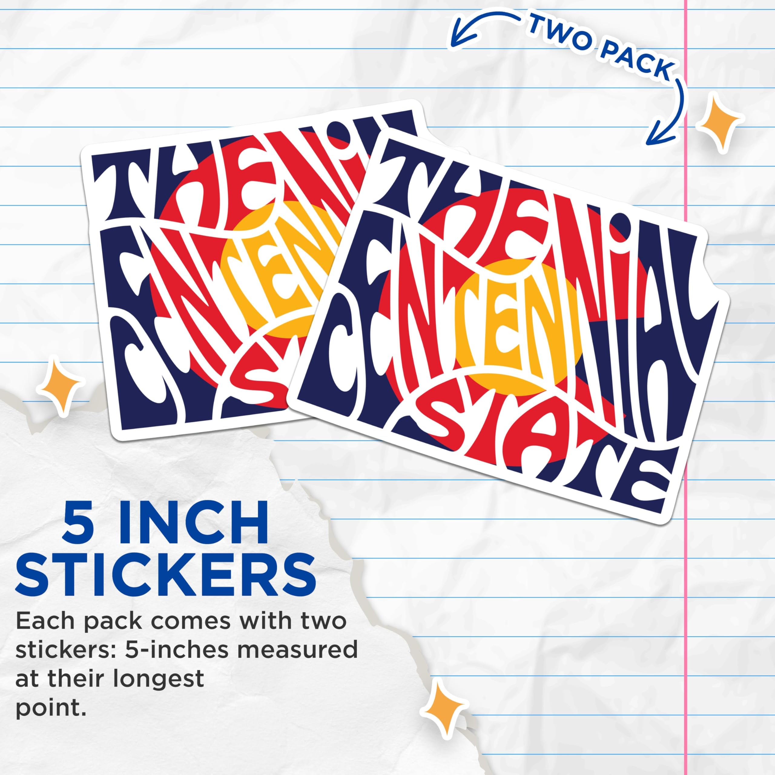 (2 Pack) Colorado Stickers - Centennial State Decals - Colorful State Pride Stickers - 5" On Longest Side - Sticks to Smooth Flat Surfaces - Made in USA - BMCS17144