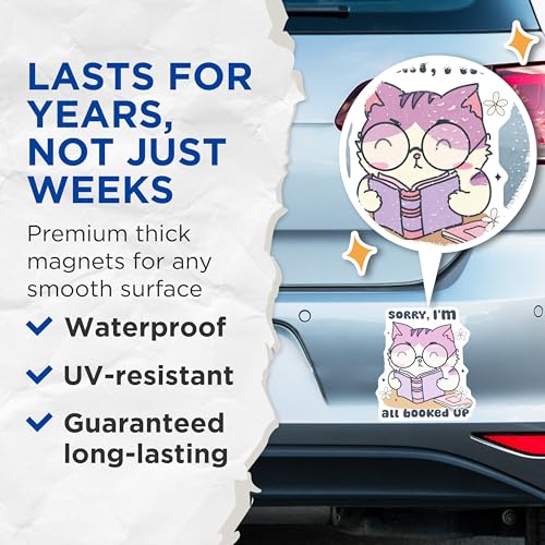 (2 Pack) Cute Cat Reading Magnets - Funny Cat Decor - Book Lover Gift Magnets - Cute Desk Accessory - Cat Reading Humor - 5" On Longest Side - for Cars, Fridges, Toolboxes - Made in USA - MAG7039