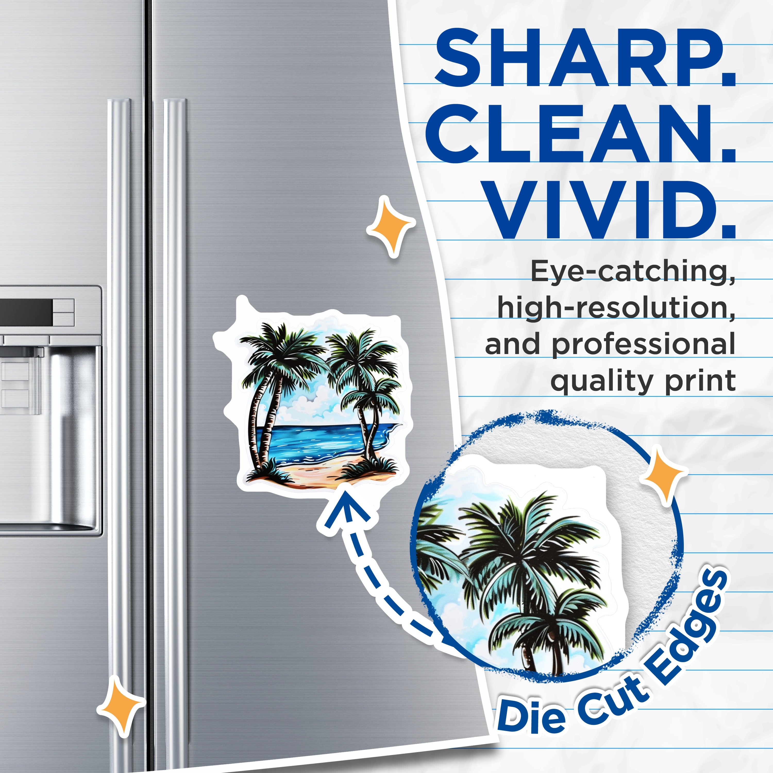 (2 Pack) Tropical Beach Magnets - Palm Tree Ocean Scene - Summer Vacation Decor - Refrigerator Locker Accent - 5 Inches On Longest Side - Thick Durable Magnet - Made in USA - MAG39291