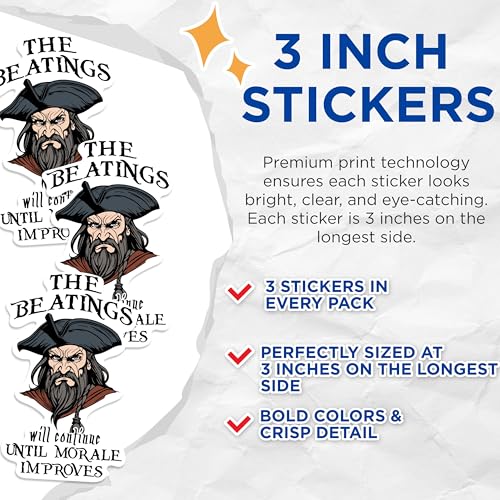 (3 Pack) Pirate Decals - Morale Improvement - Funny Saying Decal - 3 Inches On Longest Side - Easy Peel & Apply - Made in USA - 3MCS0518