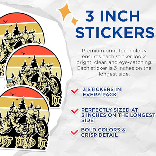 (3 Pack) Motocross Decals - Just Send It - Extreme Sports Decals - 3 Inches On Longest Side - Easy Peel & Apply - Made in USA - 3MCS0527