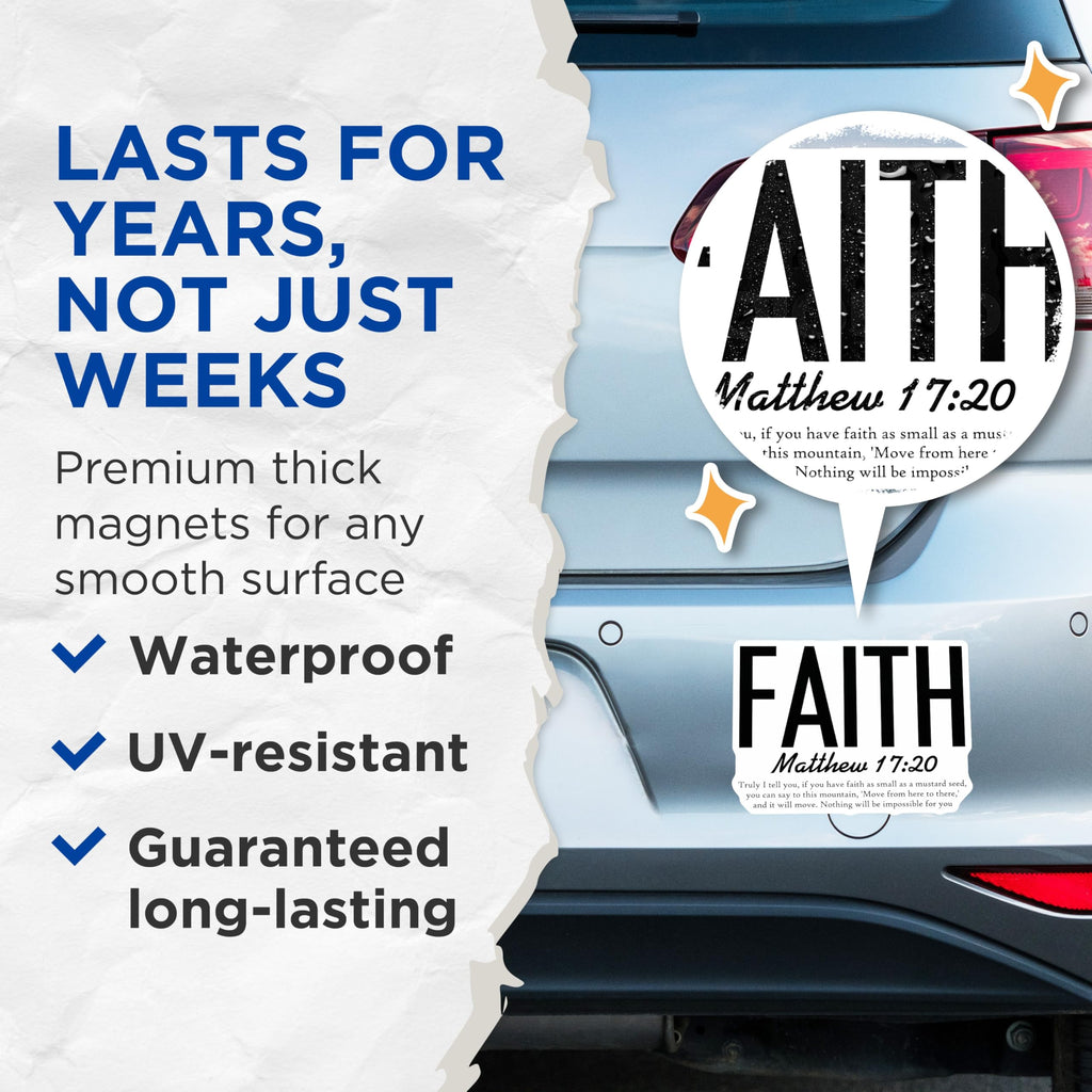 (2 Pack) Faith Scripture Magnets - Matthew 17 20 Verse - Christian Inspirational Art - 5 Inches On Longest Side - Thick Durable Magnet - Made in USA - MAG27340