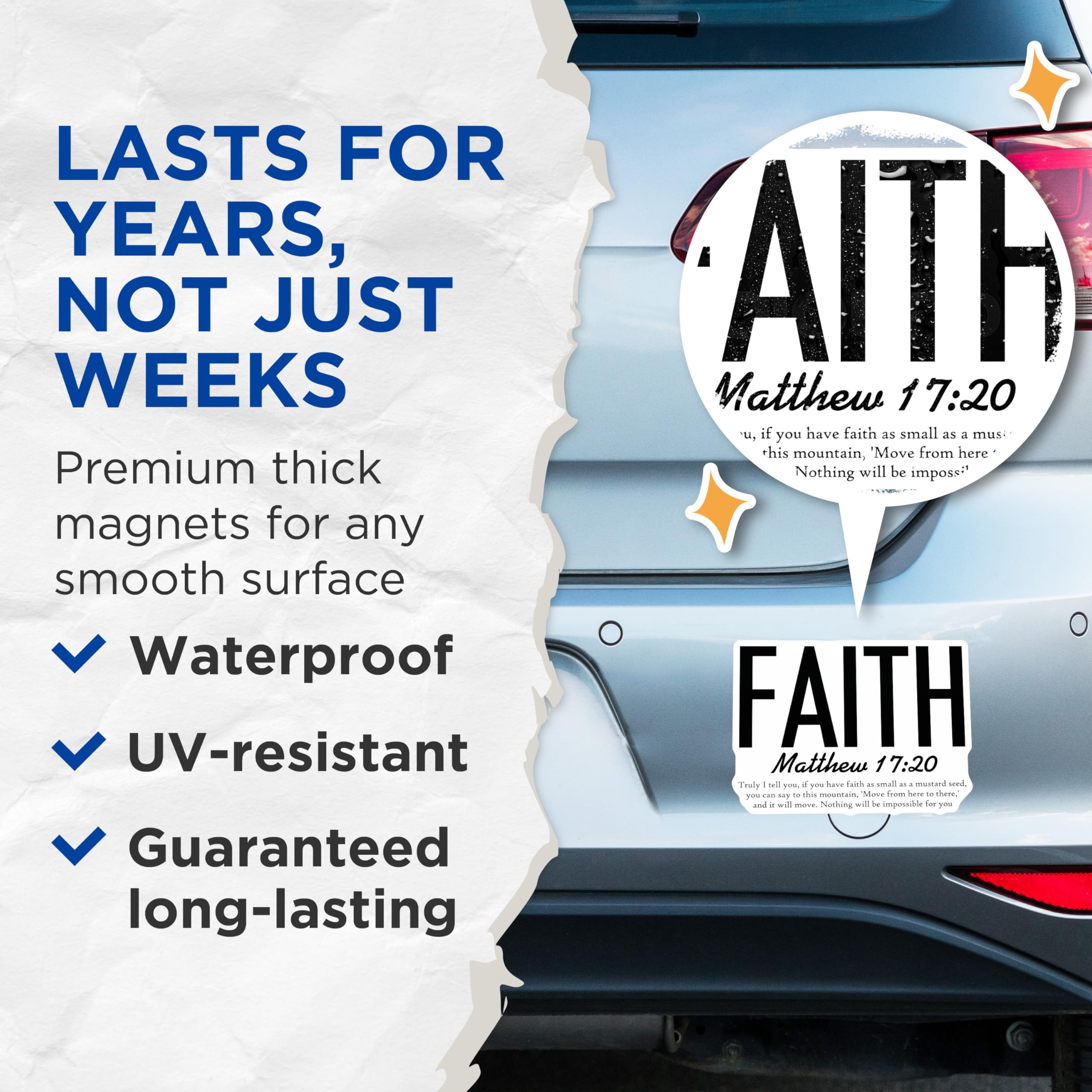 (2 Pack) Faith Scripture Magnets - Matthew 17 20 Verse - Christian Inspirational Art - 5 Inches On Longest Side - Thick Durable Magnet - Made in USA - MAG27340