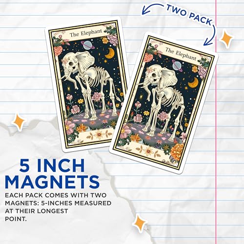 (2 Pack) Skeleton Elephant Magnets - Day of The Dead - Animal Skeleton with Flowers - 5" On Longest Side - for Cars, Fridges, Toolboxes - Made in USA - MAG3694