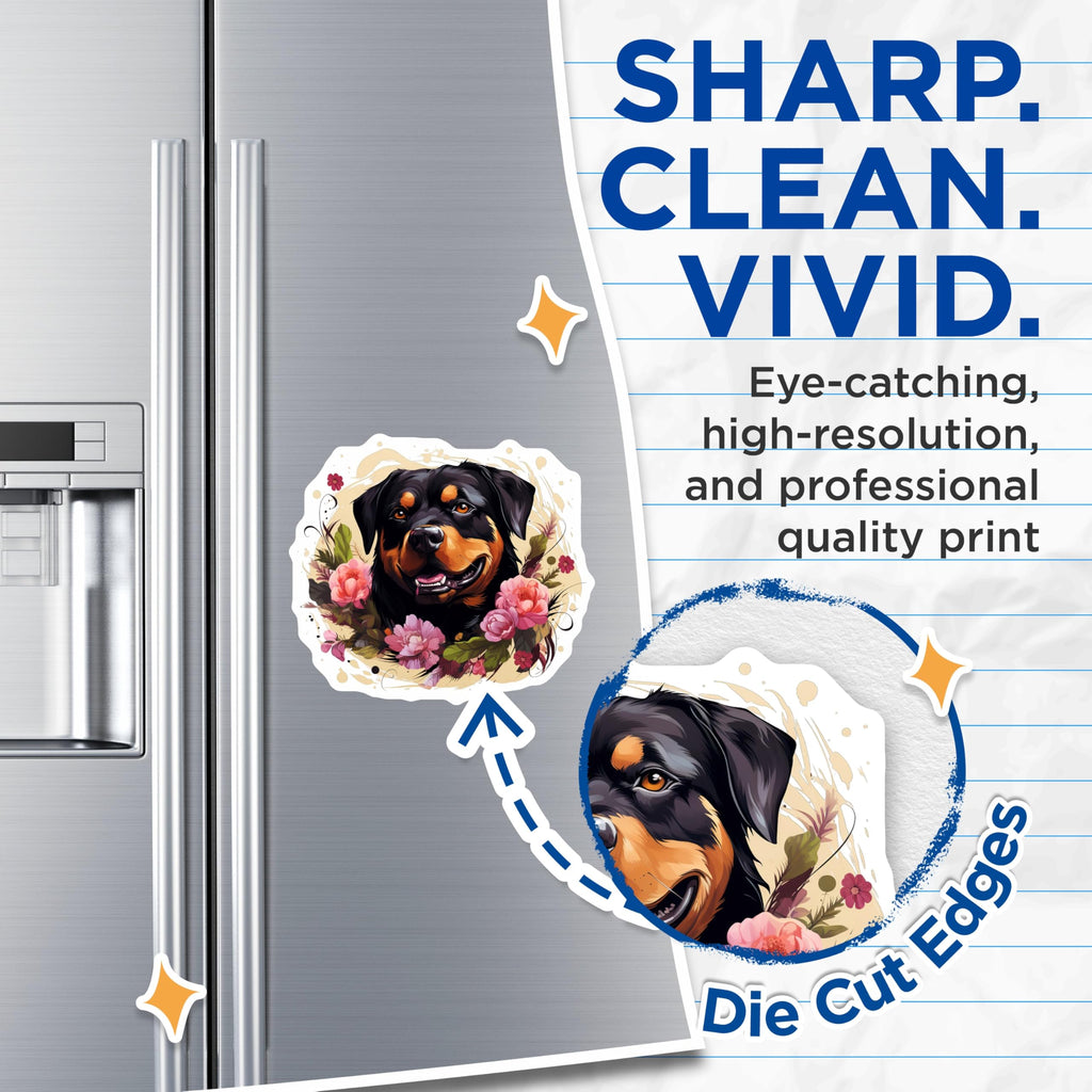 (2 Pack) Rottweiler Dog Magnets - Floral Art Pet Lover - Happy Rottie Fridge Decor Animal - 5 Inches On Longest Side - Thick Durable Magnet - Made in USA - MAG25506
