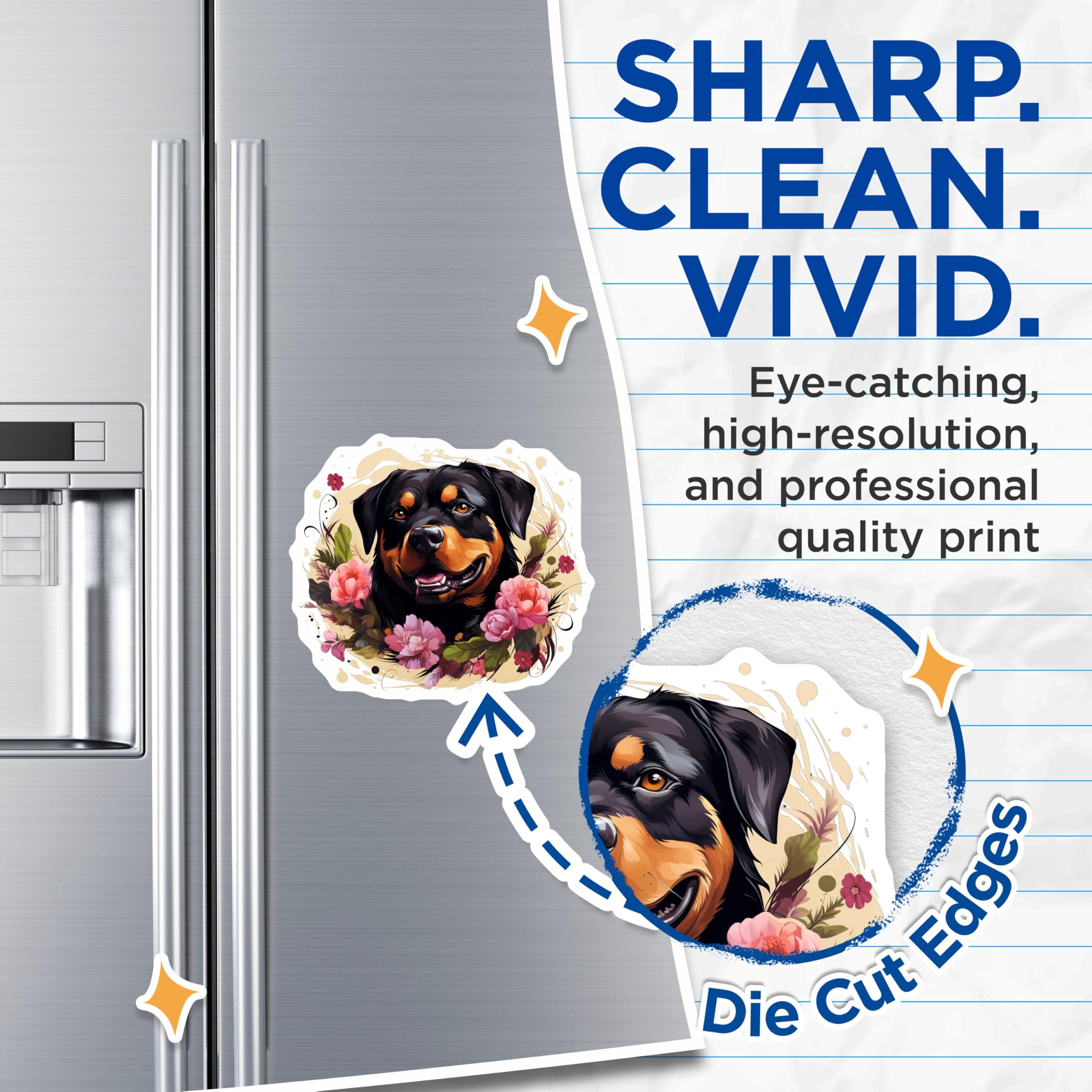 (2 Pack) Rottweiler Dog Magnets - Floral Art Pet Lover - Happy Rottie Fridge Decor Animal - 5 Inches On Longest Side - Thick Durable Magnet - Made in USA - MAG25506