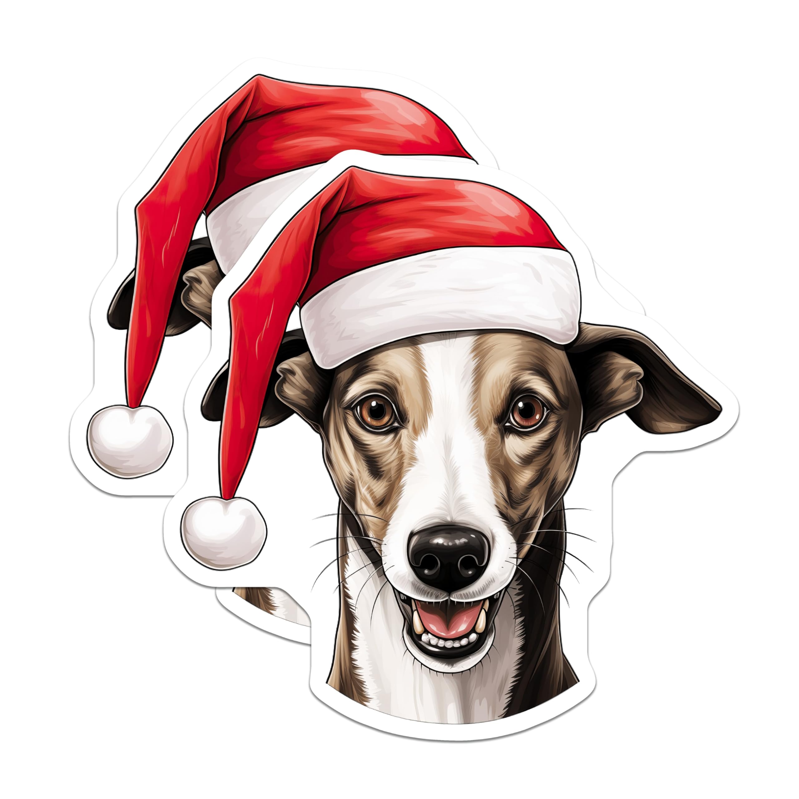 (2 Pack) Christmas Dog Magnets - Santa Hat Whippet Decor - Holiday Pet Refrigerator Magnets - 5 Inches On Longest Side - Thick Durable Magnet - Made in USA - MAG23827