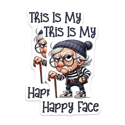 (2 Pack) This is My Happy Face Magnets Magnets - Funny Grandpa Sticker - Elderly Grumpy Character - 5" On Longest Side - Made in USA - Sticks to Refrigerators & Metal Surfaces - MAG8820