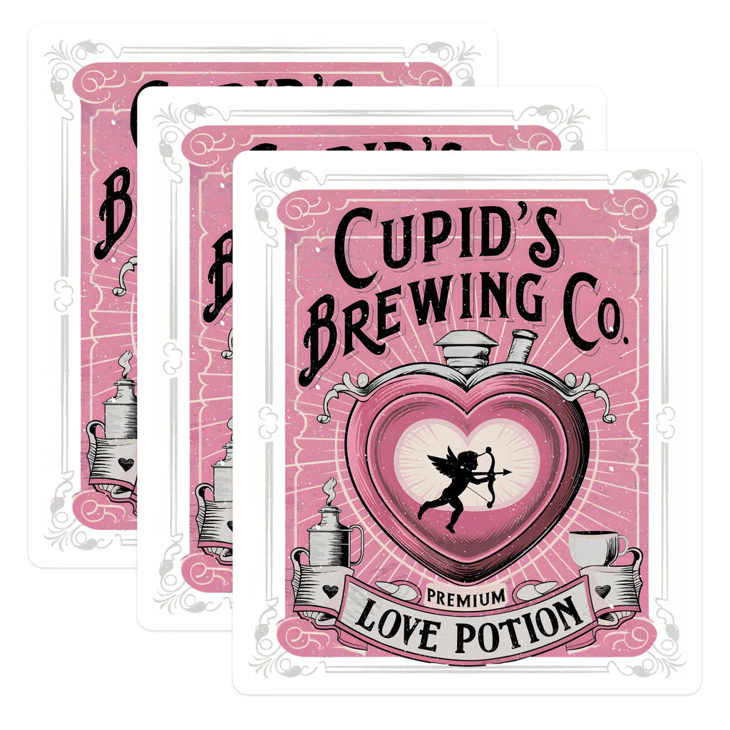 (3 Pack) Cupid Brewing Decals - Love Potion - Valentine's Day Gift - 3 Inches On Longest Side - Easy Peel & Apply - Made in USA - 3MCS2187