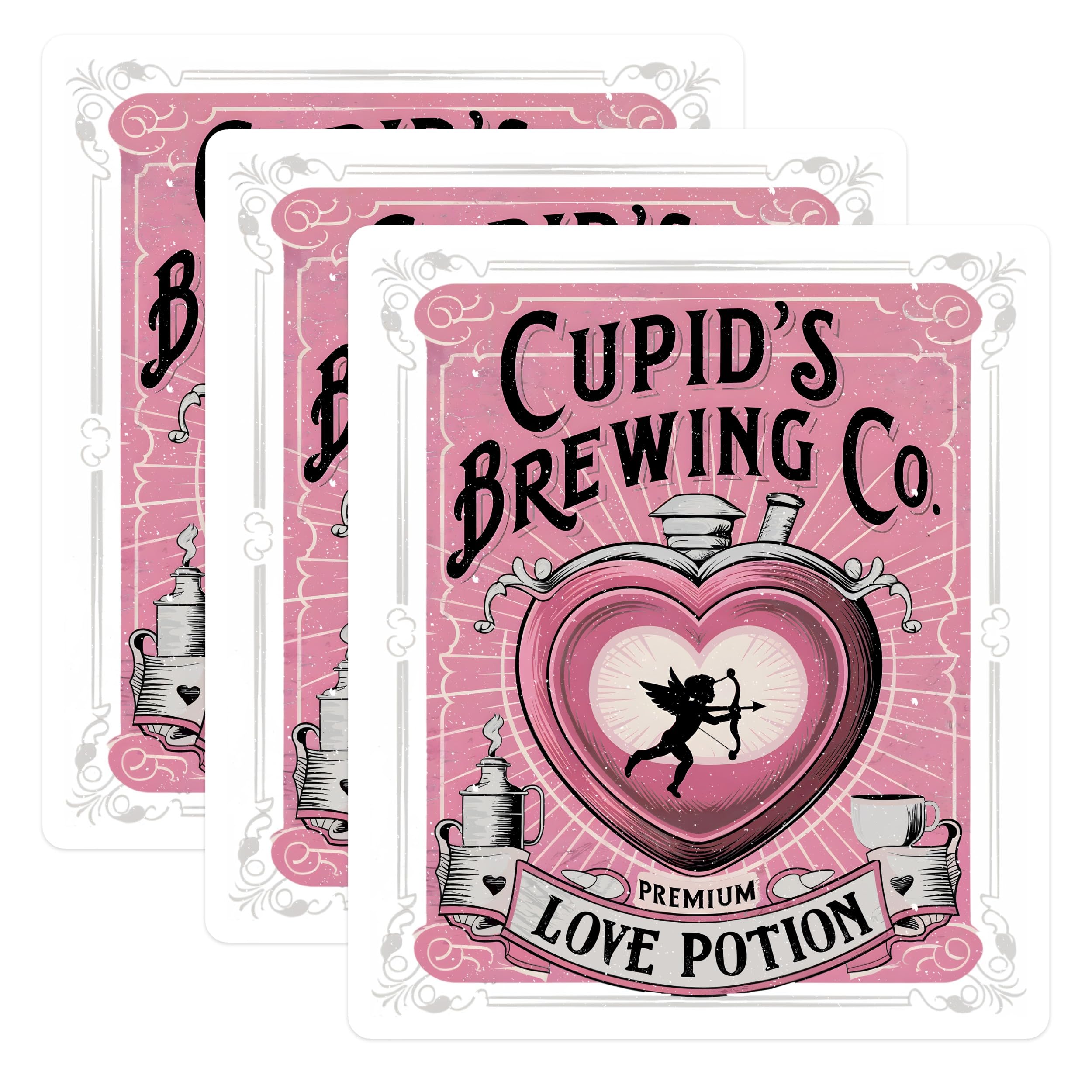 (3 Pack) Cupid Brewing Decals - Love Potion - Valentine's Day Gift - 3 Inches On Longest Side - Easy Peel & Apply - Made in USA - 3MCS2187