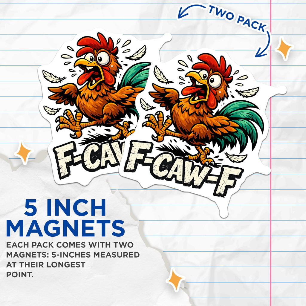 (2 Pack) Funny Rooster Magnets - F-CAW-F Screaming Chicken - Comical Farm Animal Decor - Kitchen Locker Office - 5 Inches On Longest Side - Thick Durable Magnet - Made in USA - MAG21923