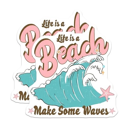 (2 Pack) Life is a Beach Magnets - Beach Decor - Coastal Quotes - Ocean Wave Magnets - Summer Vibes Decor - 5" On Longest Side - for Cars, Fridges, Toolboxes - Made in USA - MAG7104