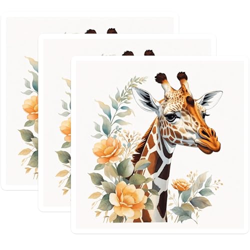 (3 Pack) Giraffe Flower Decals - Floral Giraffe Sticker - Animal Laptop Decal - 3 Inches On Longest Side - Easy Peel & Apply - Made in USA - 3MCS7452