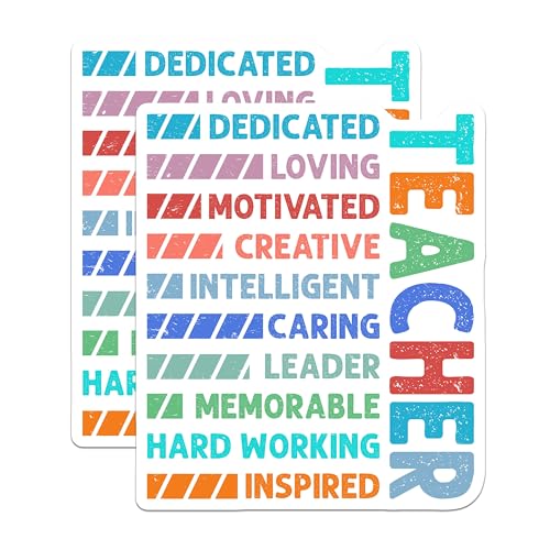 (2 Pack) Teacher Appreciation Stickers - Dedicated Loving Motivated Creative - Intelligent Caring Leader - 5" On Longest Side - Sticks to Smooth Flat Surfaces - Made in USA - BMCS5789