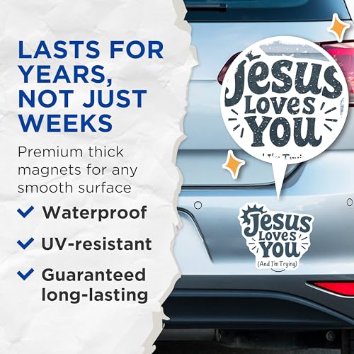 (2 Pack) Jesus Loves You Magnets - Inspirational Quote - Christian Decor - Bible Verse - 5" On Longest Side - for Cars, Fridges, Toolboxes - Made in USA - MAG6756