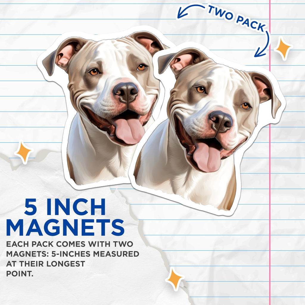 (2 Pack) Pitbull Dog Magnets - Happy Smiling Pitbull Portrait - Dog Lover Car Accessory - Pet Parent Refrigerator Decal - 5 Inches On Longest Side - Thick Durable Magnet - Made in USA - MAG30673