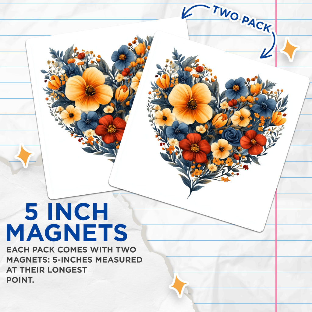 (2 Pack) Floral Heart Magnets - Botanical Home Decor - Valentine Mothers Day Item - 5 Inches On Longest Side - Thick Durable Magnet - Made in USA - MAG30260
