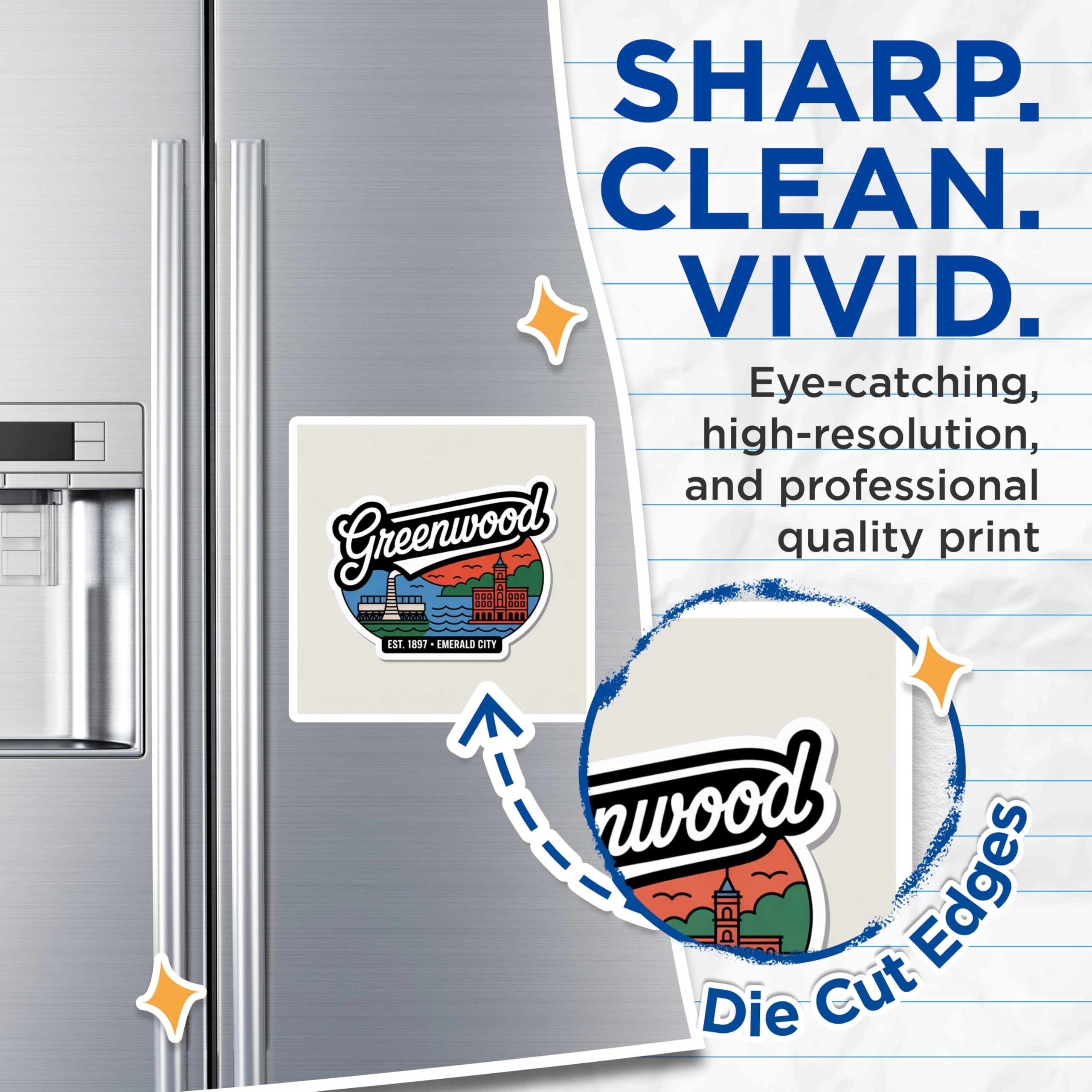 (2 Pack) Greenwood Magnets - Mississippi Souvenir - Emerald City Travel Fridge Decor - 5" On Longest Side - Premium Magnet - for Cars, Refrigerators, Toolboxes, Lockers - Made in USA - MAG17241